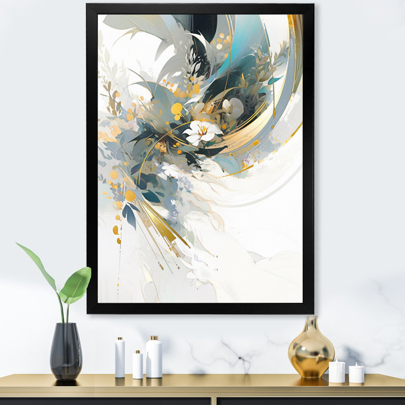 «Turquoise and Gold Mosaic Echoes II», reproduction sur toile, H 20 po x l 12 po x P 1 po, Cadre simple noir