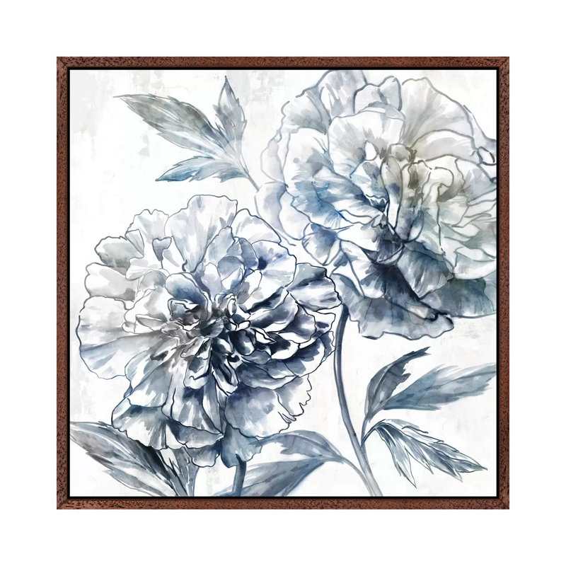 Japanese Peony I by Isabelle Z - Painting on Canvas, 93.98 cm H x 93.98 cm W, Classic Brown Wood Framed