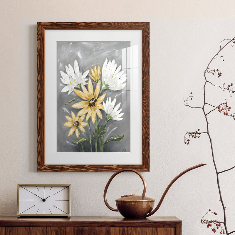 Summer Daisies I - peinture encadrée, H 20 po x l 17 po x P 1 po, Cadre en érable