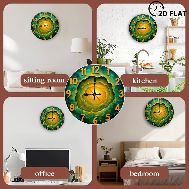 Horloge abstraite circulaire jaune vert