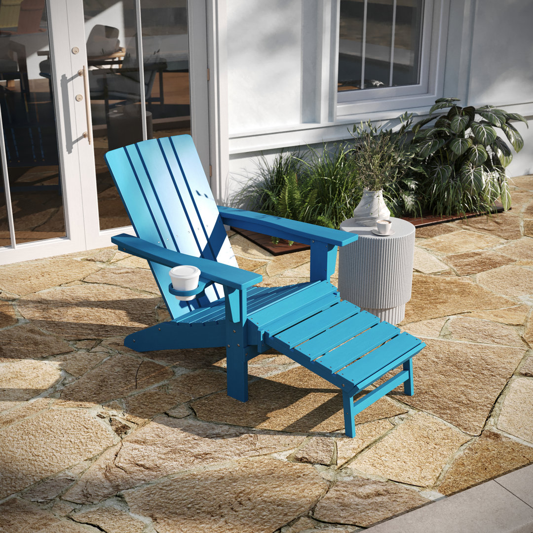 Collis All-Weather HDPE Indoor/Outdoor Adirondack Chair with Cup Holder and Pull Out Ottoman Taylor & Logan 