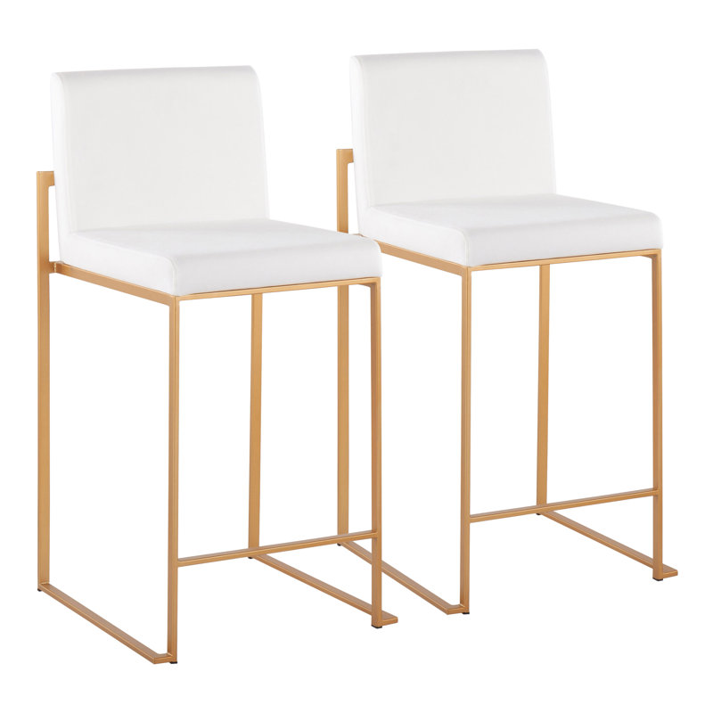 Tabouret de bar et de comptoir à dossier haut Brieon (ensemble de 2), Velours blanc, Or, Tabouret de comptoir "26"