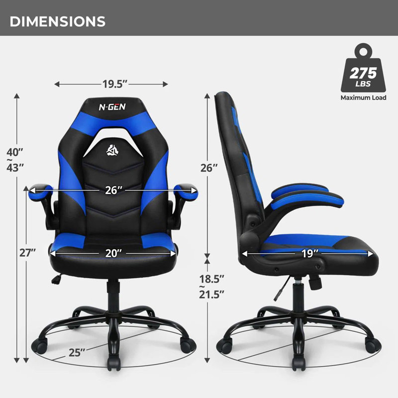 Chaise de bureau ergonomique et pivotante en cuir synthétique N-Gen, Bleu