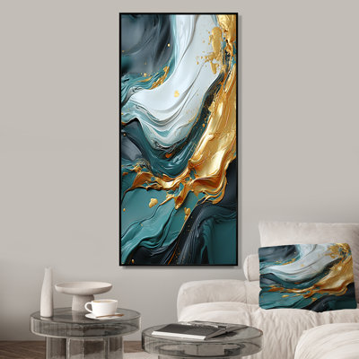 Or et vert cascade de marbre blanc IV - art mural abstrait