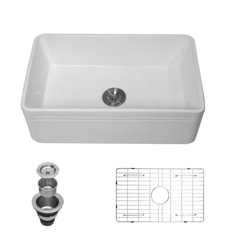 Évier de cuisine à tablier frontal avec accessoires L 30 po x l 18 po