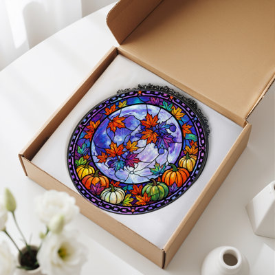 12"H Autumn Moon Stained Glass Window Panel