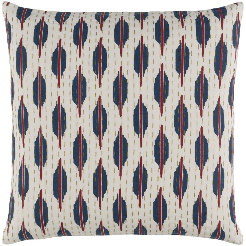 Oreiller 100% coton Kantha, 18 po x 18 po, Magenta / cerise / ivoire, Mélange de duvet