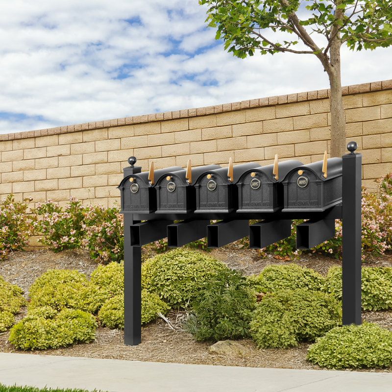 Balmoral Quint Mount Mailbox /w/ Ball Finials, Personalized Door Medallion, Newspaper Box (5 Mailboxes, Posts, 5 Newspaper Boxes, 5 Medallions)