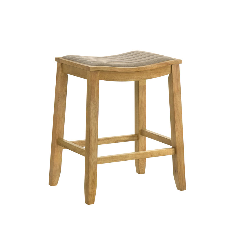 Iyani Coastal Modern Wood Counter Height Kitchen Bar Stool In Amber Glow Finish With Twilight Taupe Fabric Upholstered Seat - Set Of 4