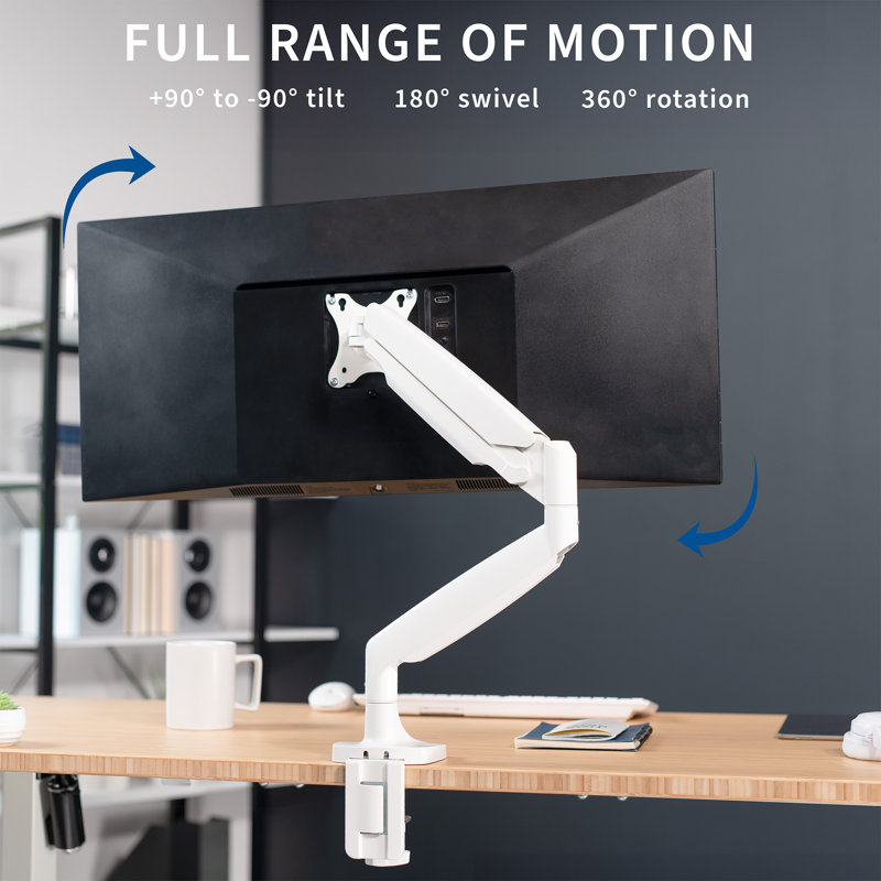 Support pour écran de bureau blanc VIVO Ultrawide avec bras à ressort pneumatique