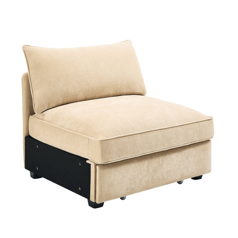 Chenille blé sans accoudoirs avec un design structurel unique, convient à la vie moderne en velours, 1 siège, bords de coussin passepoilés et rangement pour repose-pieds escamotable