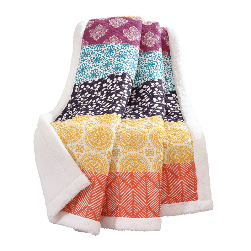 Bohemian Blue and Green Cotton Sherpa Throw Blanket