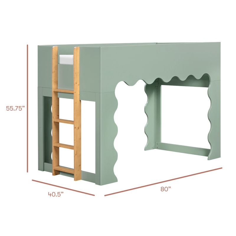 Lido Wave Convertible Low Loft Twin Bed, Light Sage/Honey