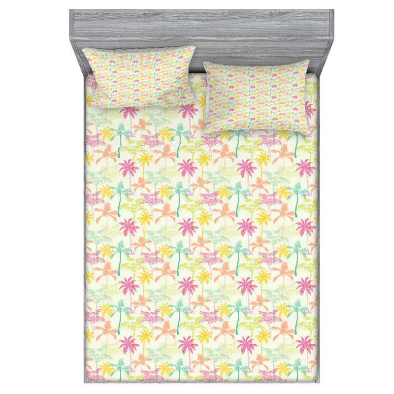 Microfiber Floral Sheet Set, Queen Sheet Set with Fitted Sheet