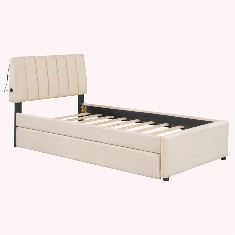 Alphea Upholstered Platform Bed, Beige, Twin