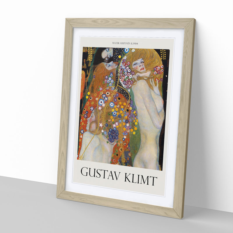 Water Serpents II by Gustav Klimt - Picture Frame Art Prints, 36cm H x 27cm W x 2cm D, Oak Framed