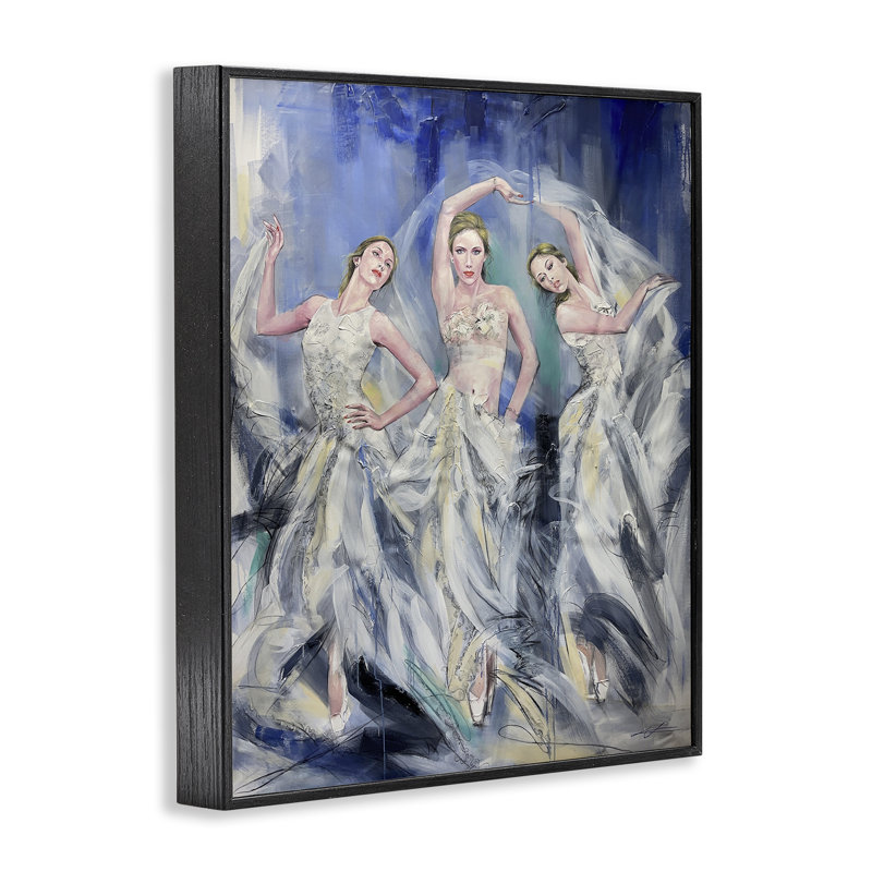 Trio de danseuses à la mode, estampe numérique, design par Lucille Lee, Giclée encadrée noir minuit, H 14 po x l 11 po