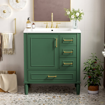 Traditional 30"  Bathroom Vanity Set, Floor Standing, With Three Drawers, Soft Close Doors, With Long  Metal Handles - Perfect For Small Bathrooms
