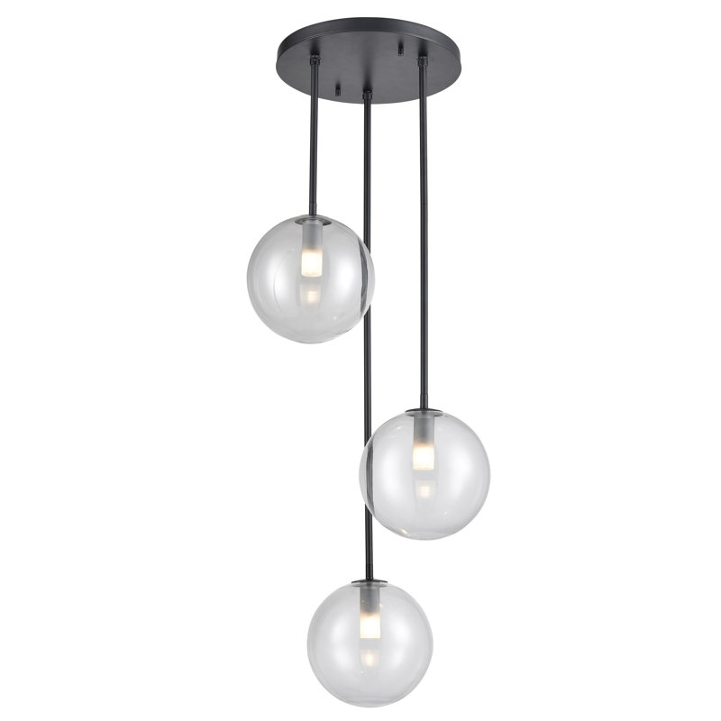 Luminaire suspendu sphère 3 lumières grappe Sumner, Transparent, Graphite