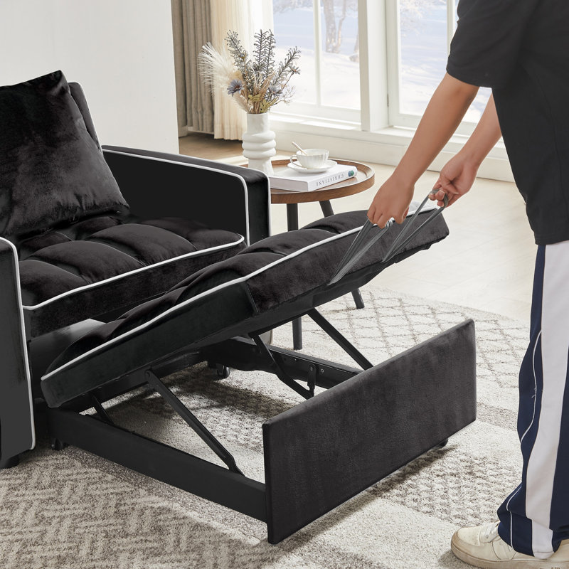 Fauteuil inclinable rembourré Neiswander, Velours noir
