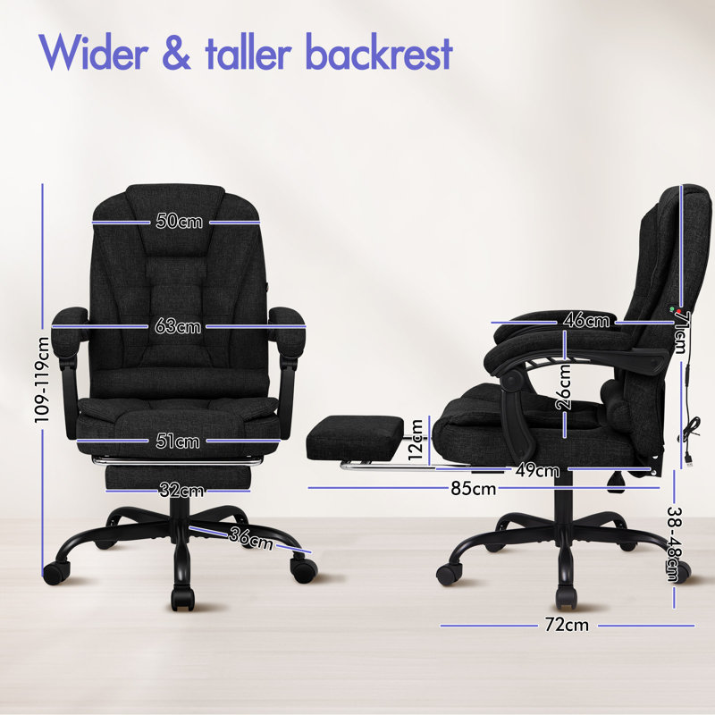 Rebrilliant Executive Chair with Headrest, Fabric, Black