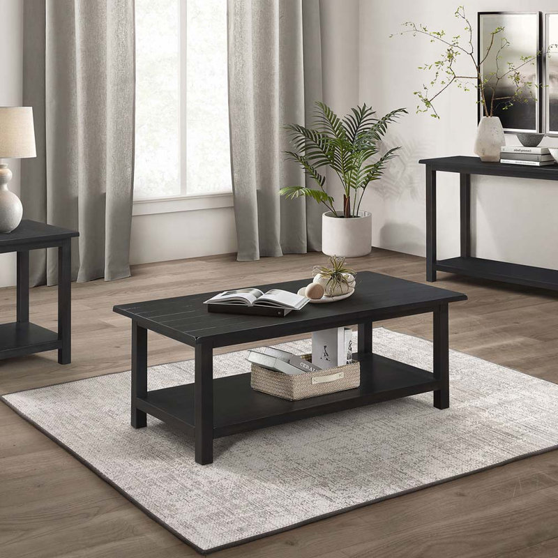 Table basse en bois avec tablette, Espresso