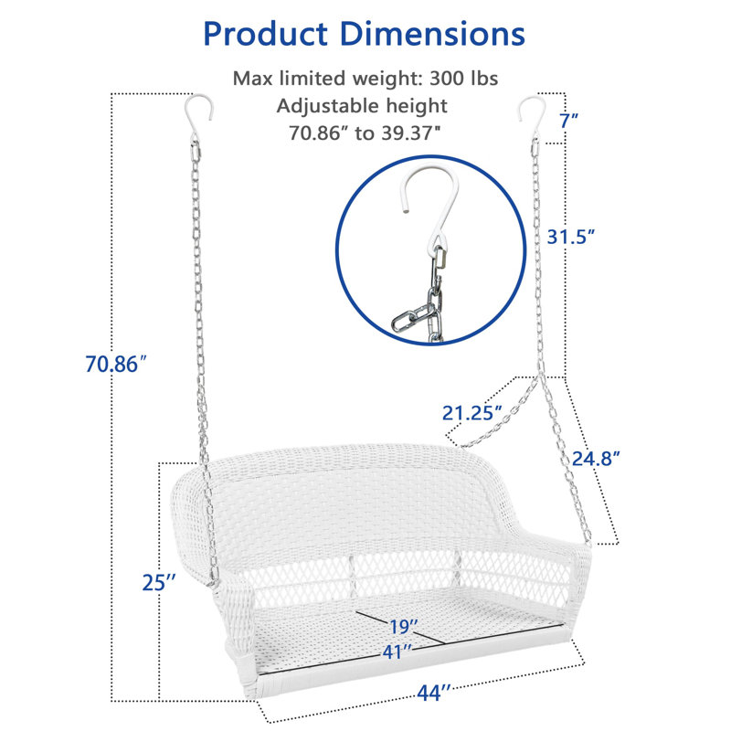 Tarawa 2 Person Porch Swing, No Cushion, White