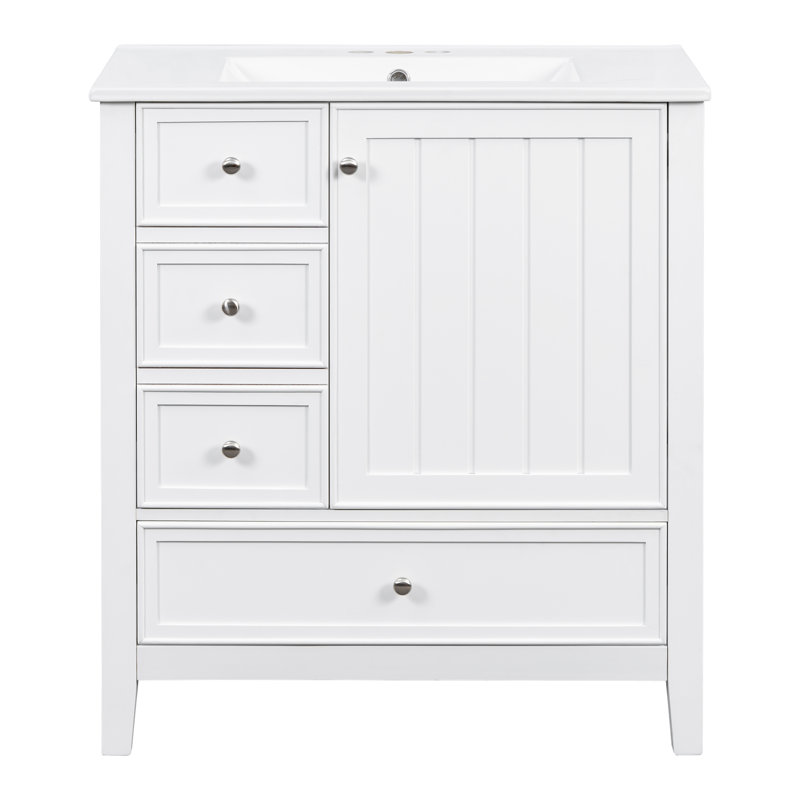Meuble-lavabo autoportant de 30 po avec lavabo, 2 tiroirs et portes à fermeture en douceur, White