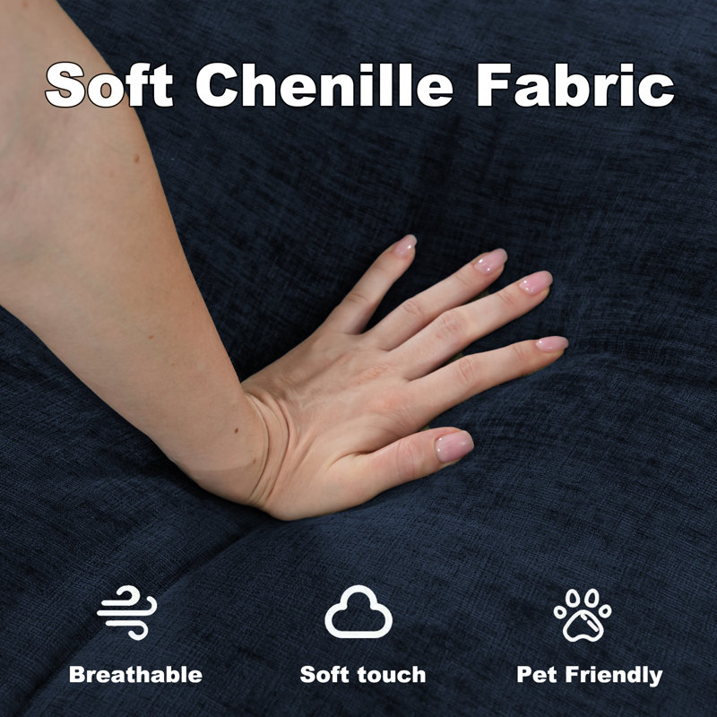 Canapé modulaire 100 po en chenille avec repose-pieds 100 po, Chenille bleu