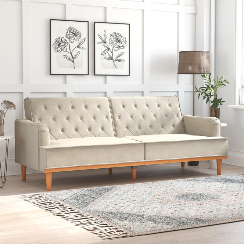 Stella 80'' Wide Convertible Sofa, Tan Polyester Blend
