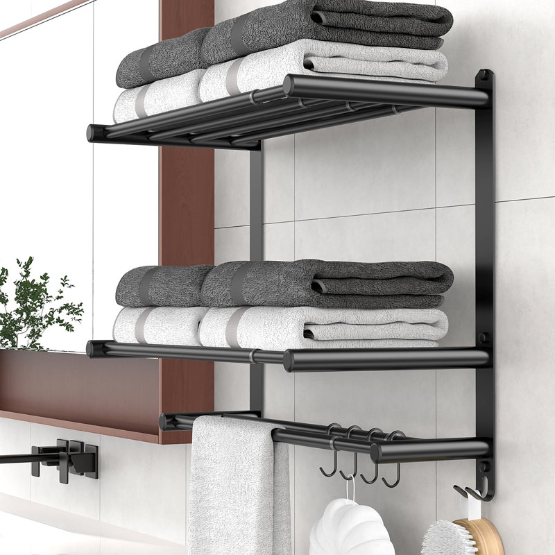 Porte-serviettes ajustable noir mat à 2 niveaux 16,9 à 28 po, Silver