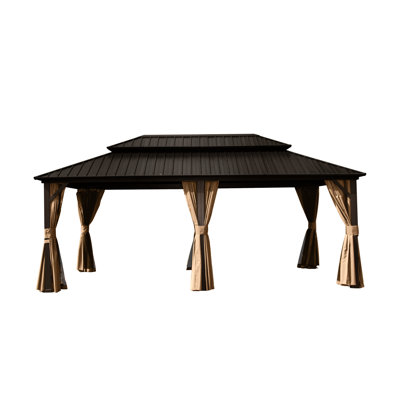 Pavillon de jardin 12 po x 18 pi, structure en aluminium avec toit en acier galvanisé. Polyvalent pour les activités de plein air. Spacieux brun de 12 pi x 18 pi en acier. Rafraîchissant et relaxant.