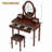 Vintage Vanity Makeup Table and Cushioned Stool Set with Velvet Fabric Lining 5 Drawers-376620027