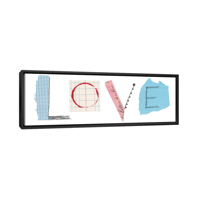 «Love», art textuel sur toile, H 12 po x l 36 po x P 1,5 po, Cadre noir