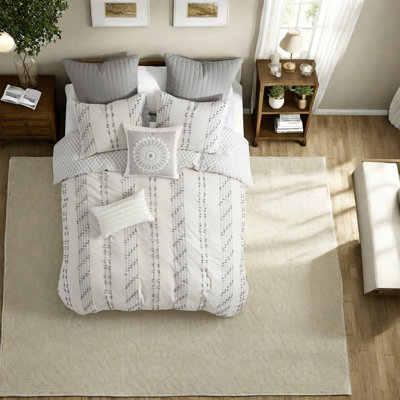 Ensembles de literie en jacquard de coton de qualité supérieure, ivoire élégant avec design réversible pour le confort de la maison