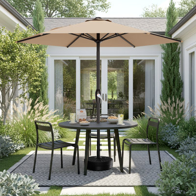  Parasol d'extérieur 7,5 pi, parasol de patio et manivelle à bouton-poussoir en métal 7,5 pi