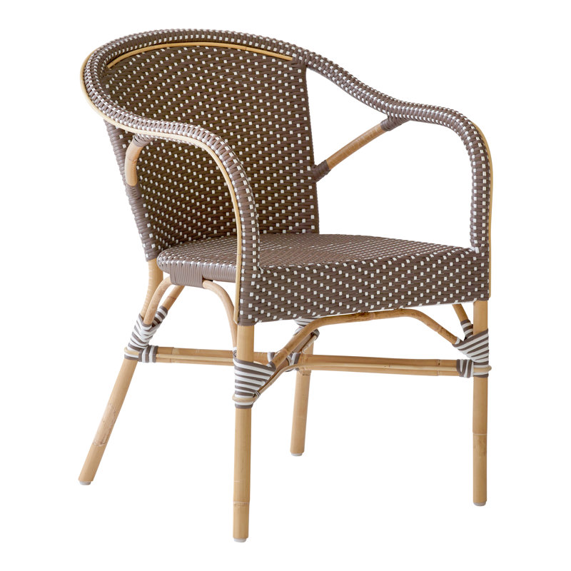 Madeleine Rattan Bistro Armchair, White/Cappuccino Dots