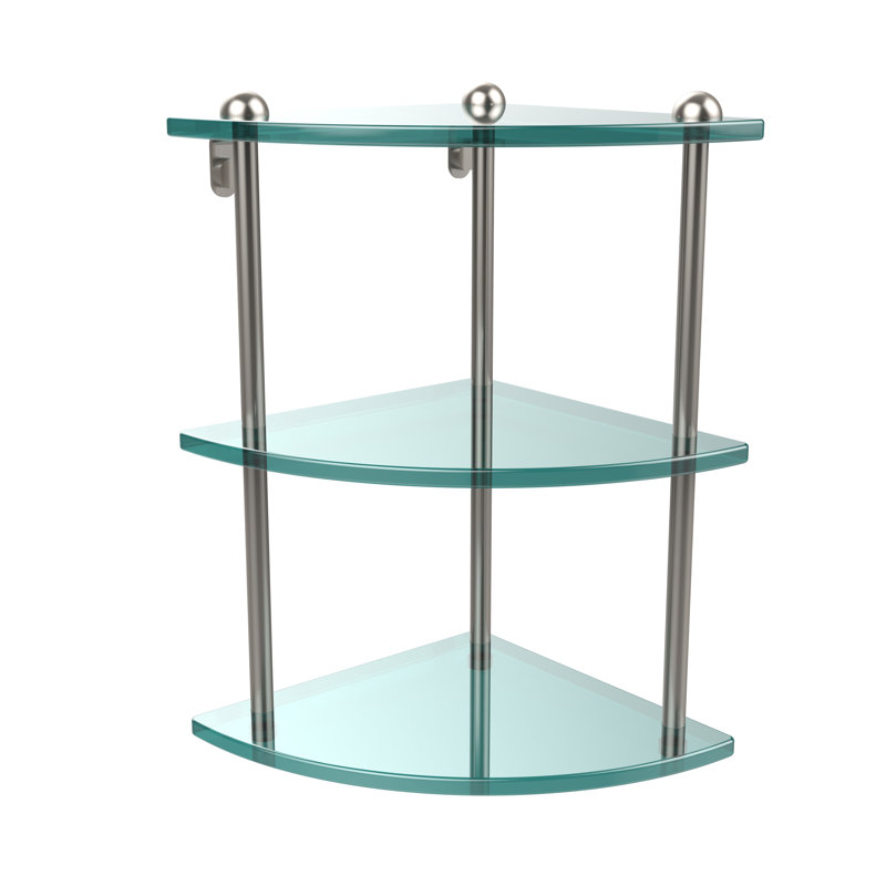 Étagère d’angle en triangle 3 pièces Gober, Nickel satiné