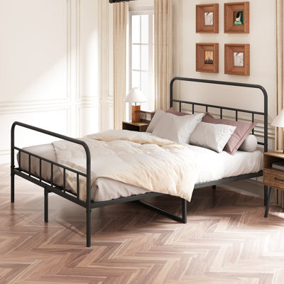 Grand lit en métal avec tête de lit, structure solide, pas de sommier nécessaire, repos nocturne, cadre plateforme noir - grand lit, ressort en fer, rêve paisible,