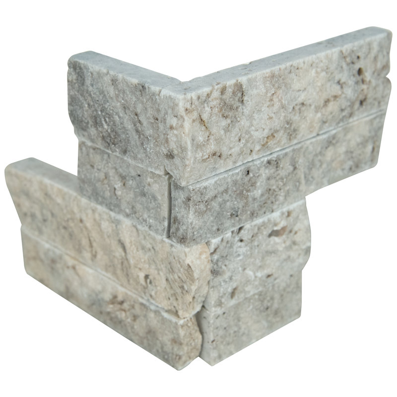 Stonecrest 4.5 in. x 9 in. Split Face Natural Stone Ledger Corner Wall Tile, Argento Way