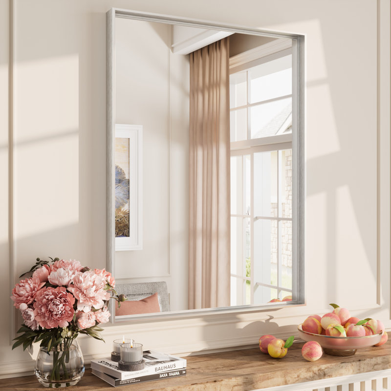 Miroir mural Aevar, 32 po x 24 po, Argent brossé