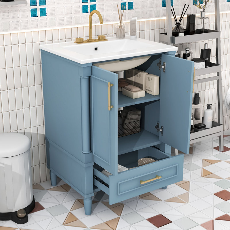 Meuble-lavabo avec tiroir et tablette réglable, Indigo Blue