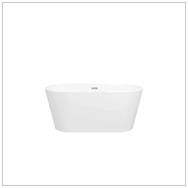 Baignoire autoportante de 59 po en acrylique, baignoire de conception moderne et contemporaine avec bonde en chrome et trop-plein à fente classique, blanc brillant, certifié Cupc