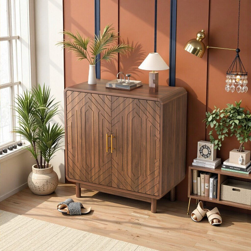 Armoire d'appoint 31,5 "en noyer sculpté avec tablettes réglables UnaNoxa