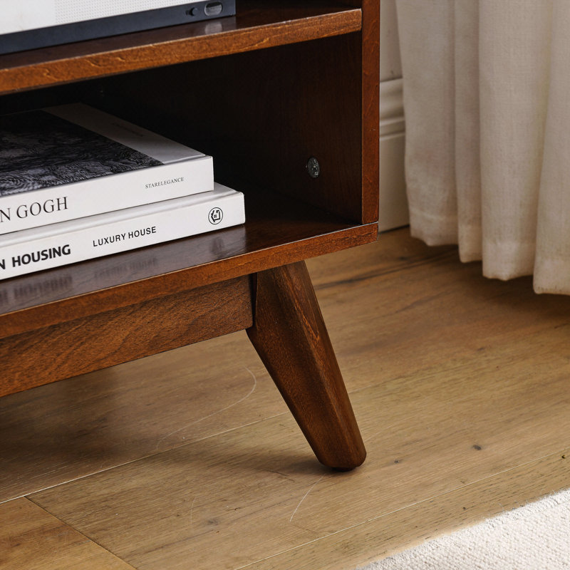 Meuble télé 59 po Mid-Century Rattan Modern, Noyer brun