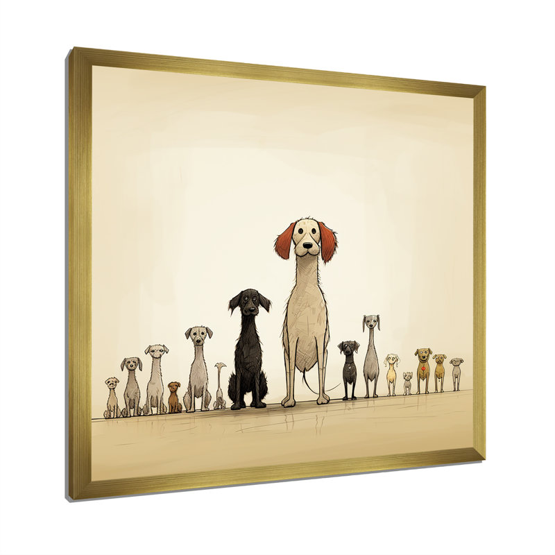 «Gray Childrens Dog Nursery - Animals», reproduction d'art murale, Cadre doré simple, H 16 po x l 16 po x P 1 po