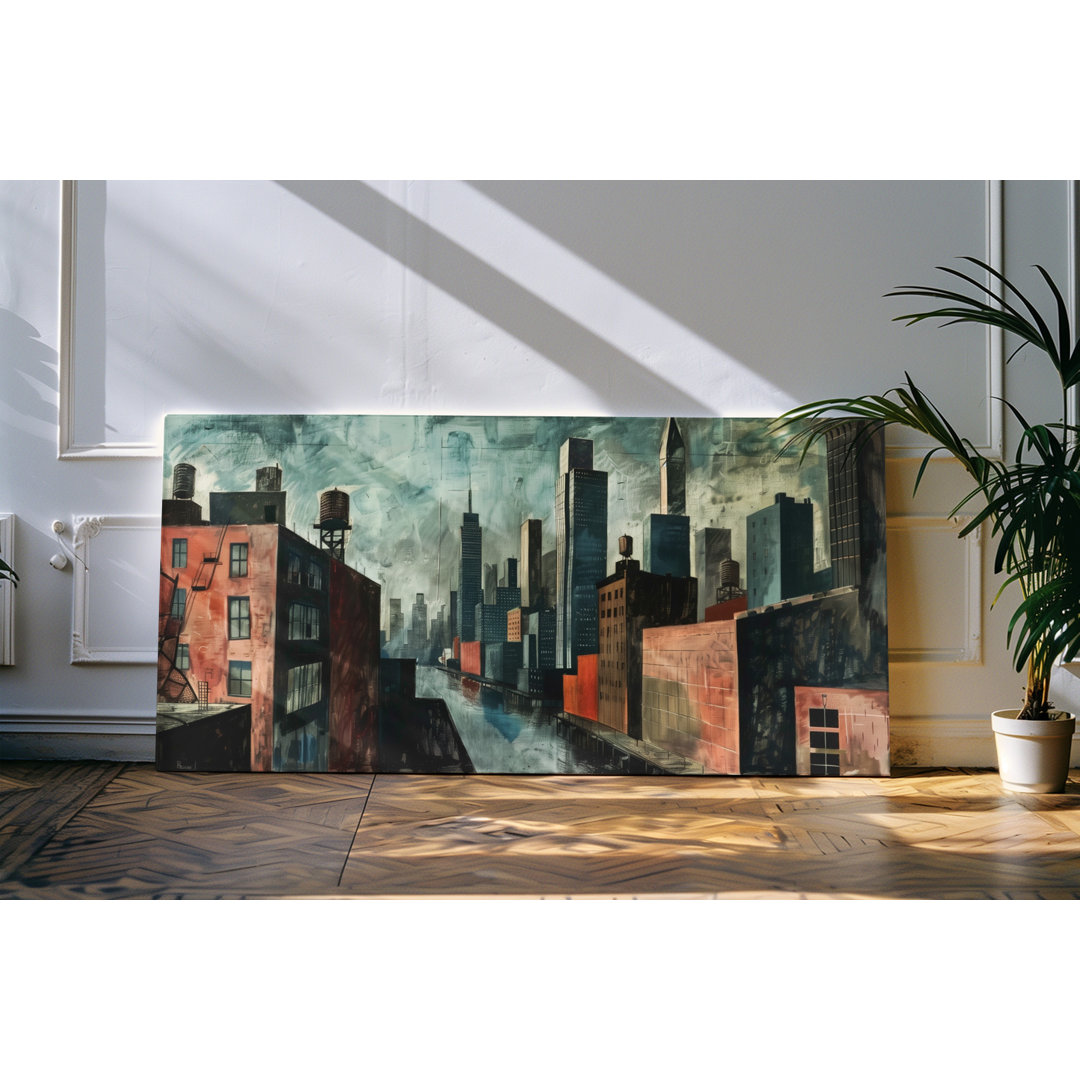 Bilder auf Leinwand 120x60cm Metropole Hochhäuser Kunstvoll Großstadt Stadt