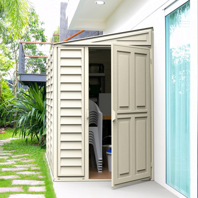SideMate 4 ft. W x 8 ft. D Vinyl Lean-To Storage Shed with Foundation