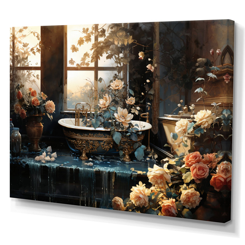 Baignoire fabriquée en or - Reproduction d'art mural, H 12 po x l 20 po x P 1 po, Toile tendue