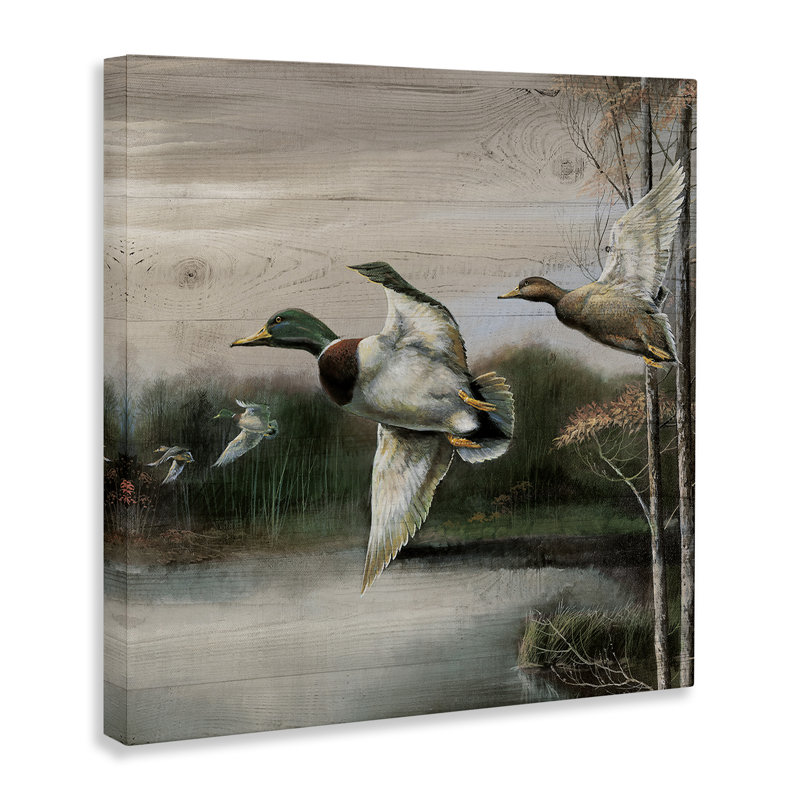 Flying Ducks dans une toile de nature rustique, design par Ruane Manning, H 30 po x l 30 po